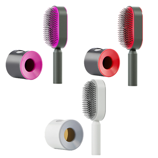 One-Press Self Cleaning Hair Brush Standing Base Women