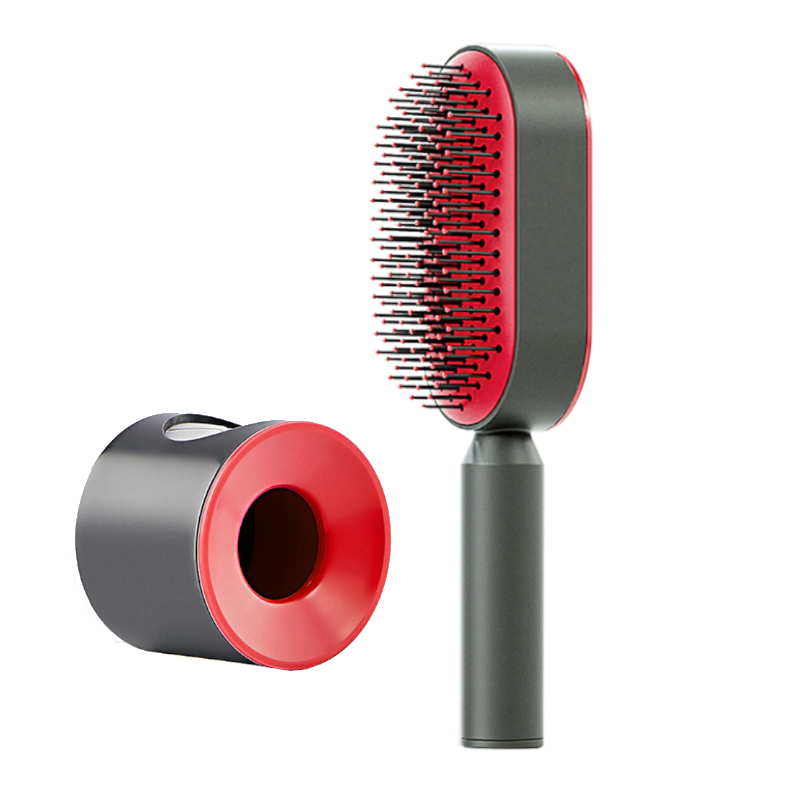 One-Press Self Cleaning Hair Brush Standing Base Women