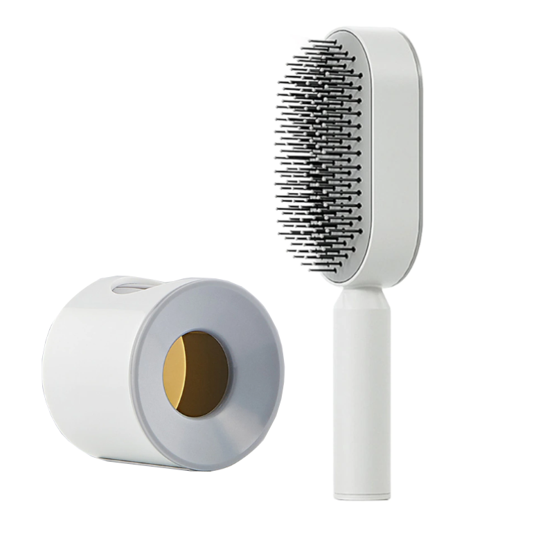 One-Press Self Cleaning Hair Brush Standing Base Women