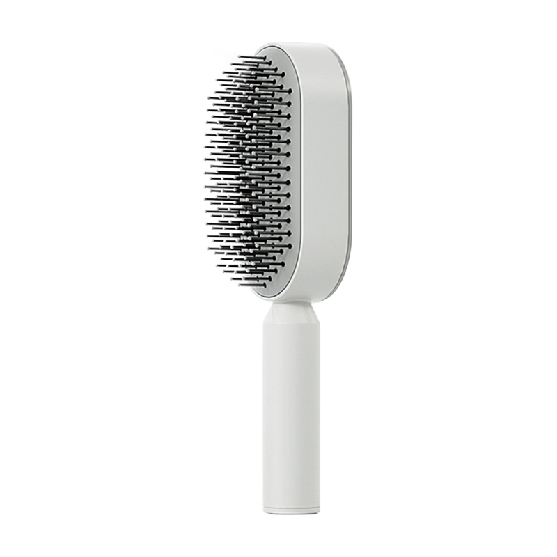 One-Press Self Cleaning Hair Brush Standing Base Women