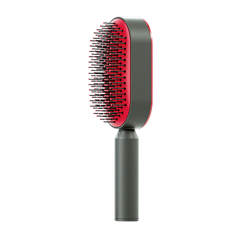 One-Press Self Cleaning Hair Brush Standing Base Women