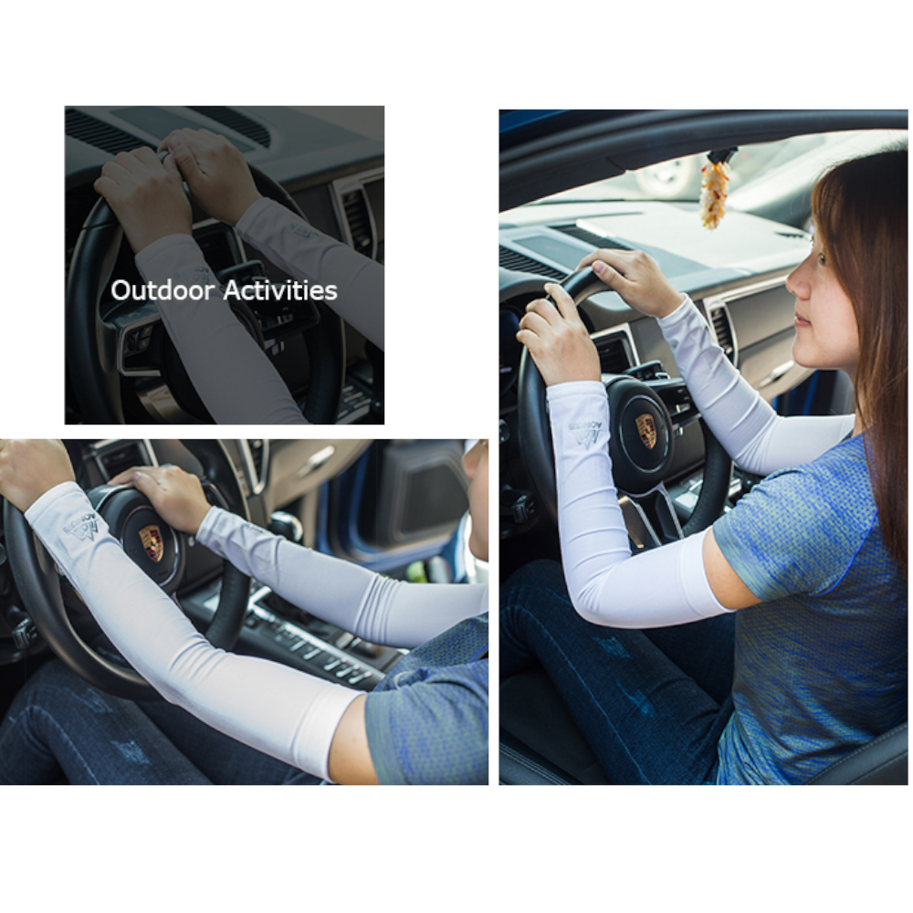 One Pair Uv Sun Protection Cooling Arm Sleeve Cover For Running Cycling Driving No Thumb Hole Grey