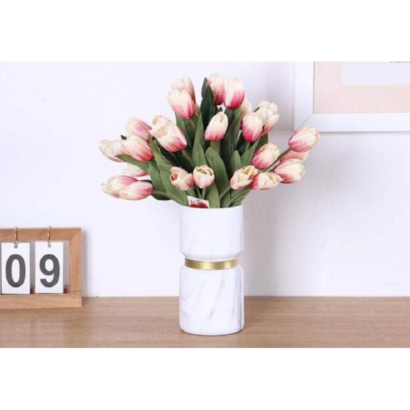 Opulent Vase White / Gold Marble Design Elegant Decor