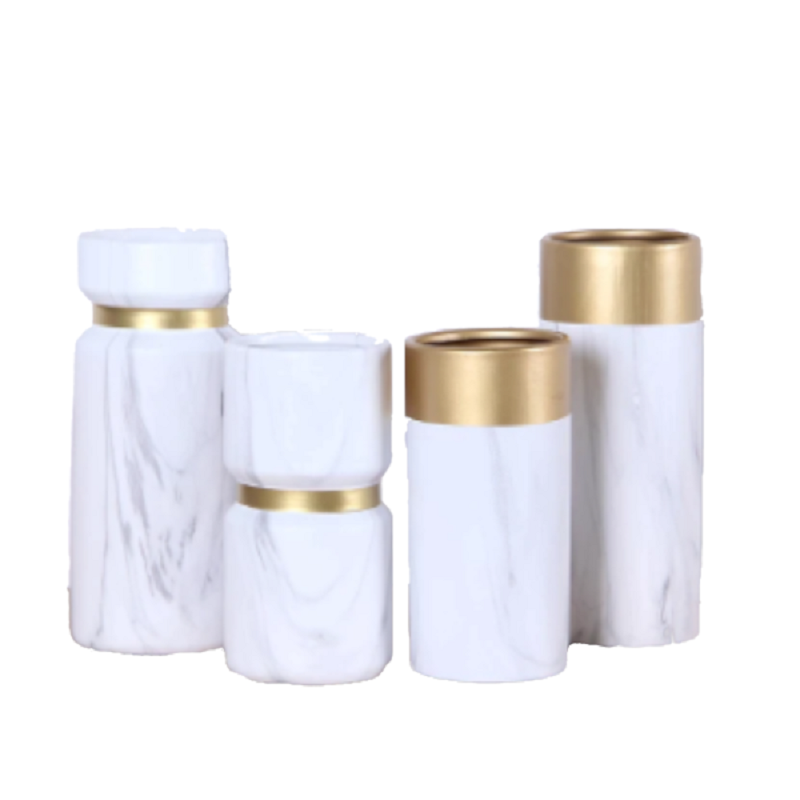 Opulent Vase White / Gold Marble Design Elegant Decor