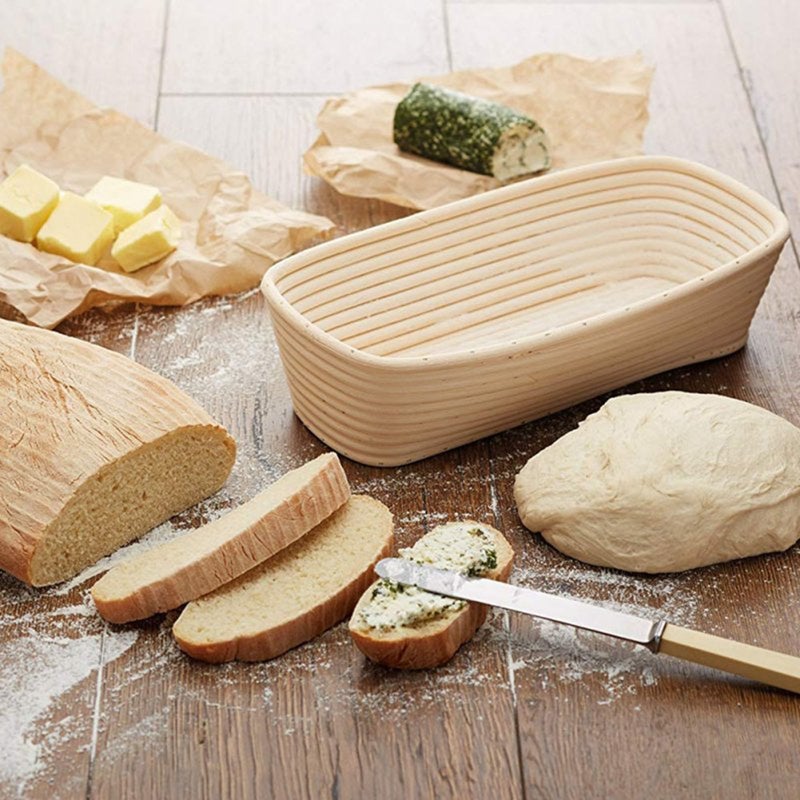 Banneton Brotform Dough Rattan Bread Proofing Basket With Cloth Cover 21X14x8cm