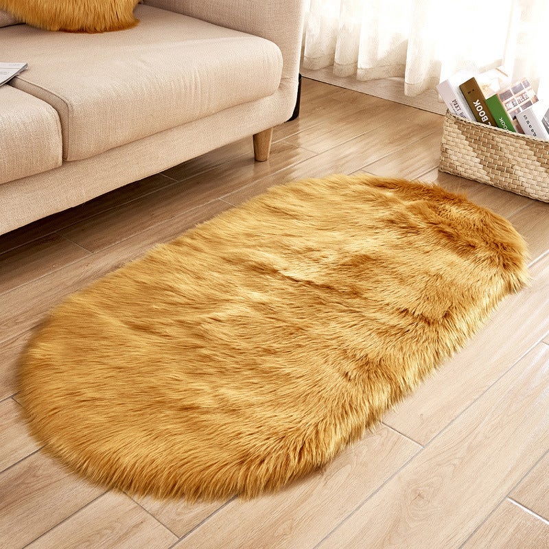 Oval Shaped Artificial Wool Fur Soft Plush Rug Carpet Mat