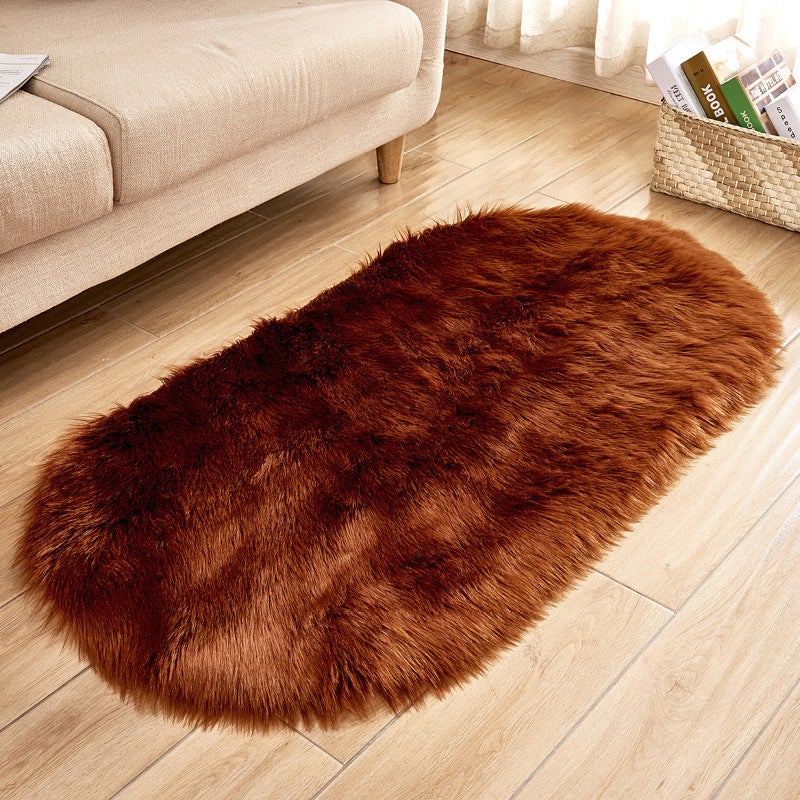 Oval Shaped Artificial Wool Fur Soft Plush Rug Carpet Mat
