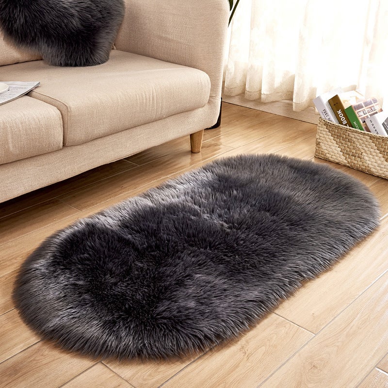 Oval Shaped Artificial Wool Fur Soft Plush Rug Carpet Mat
