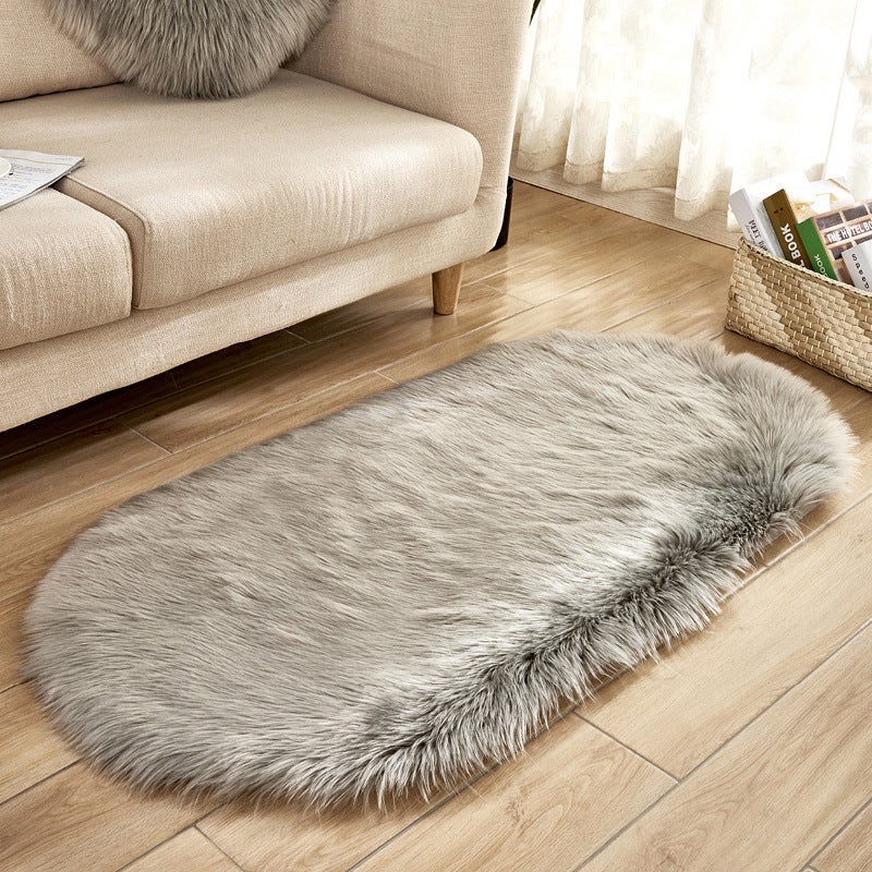 Oval Shaped Artificial Wool Fur Soft Plush Rug Carpet Mat