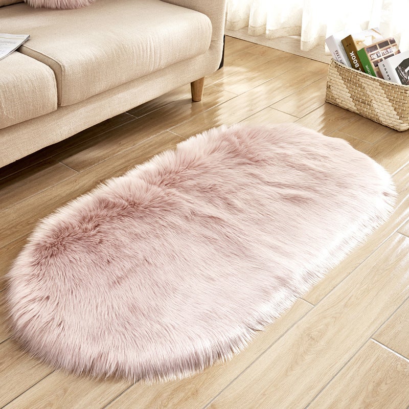 Oval Shaped Artificial Wool Fur Soft Plush Rug Carpet Mat