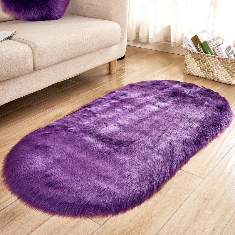 Oval Shaped Artificial Wool Fur Soft Plush Rug Carpet Mat