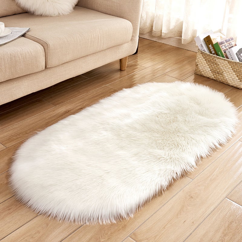 Oval Shaped Artificial Wool Fur Soft Plush Rug Carpet Mat