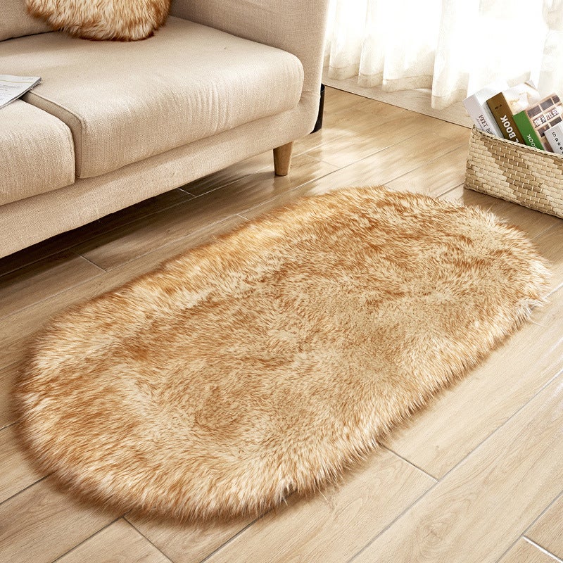 Oval Shaped Artificial Wool Fur Soft Plush Rug Carpet Mat
