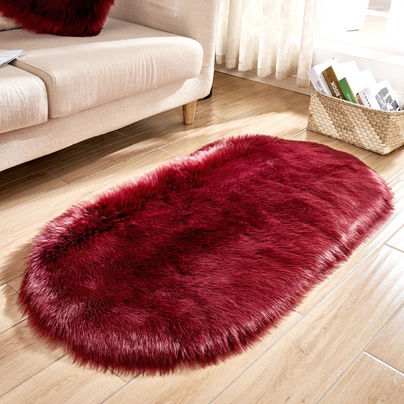 Oval Shaped Artificial Wool Fur Soft Plush Rug Carpet Mat