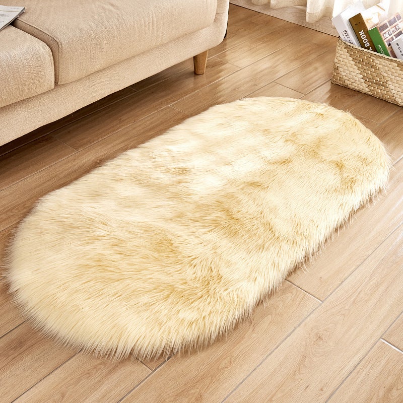 Oval Shaped Artificial Wool Fur Soft Plush Rug Carpet Mat