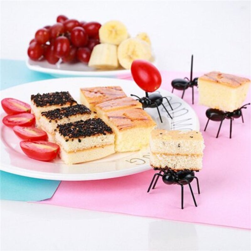 Party Ants Toothpick Fruit Fork Box 12Pcs Black