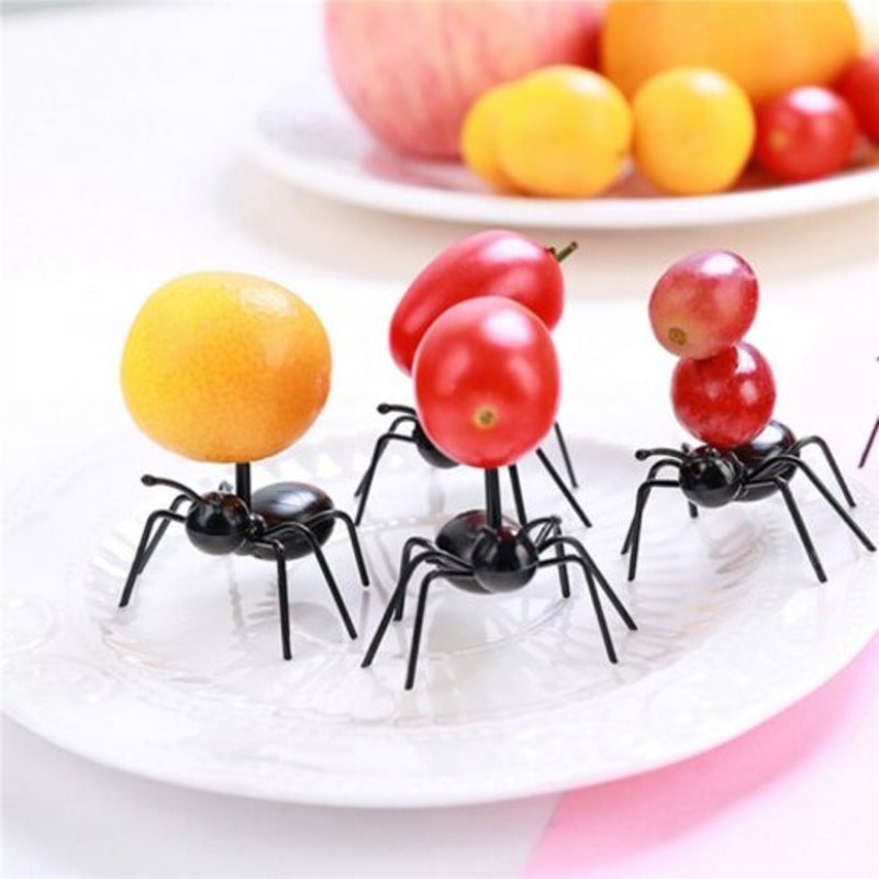 Party Ants Toothpick Fruit Fork Box 12Pcs Black