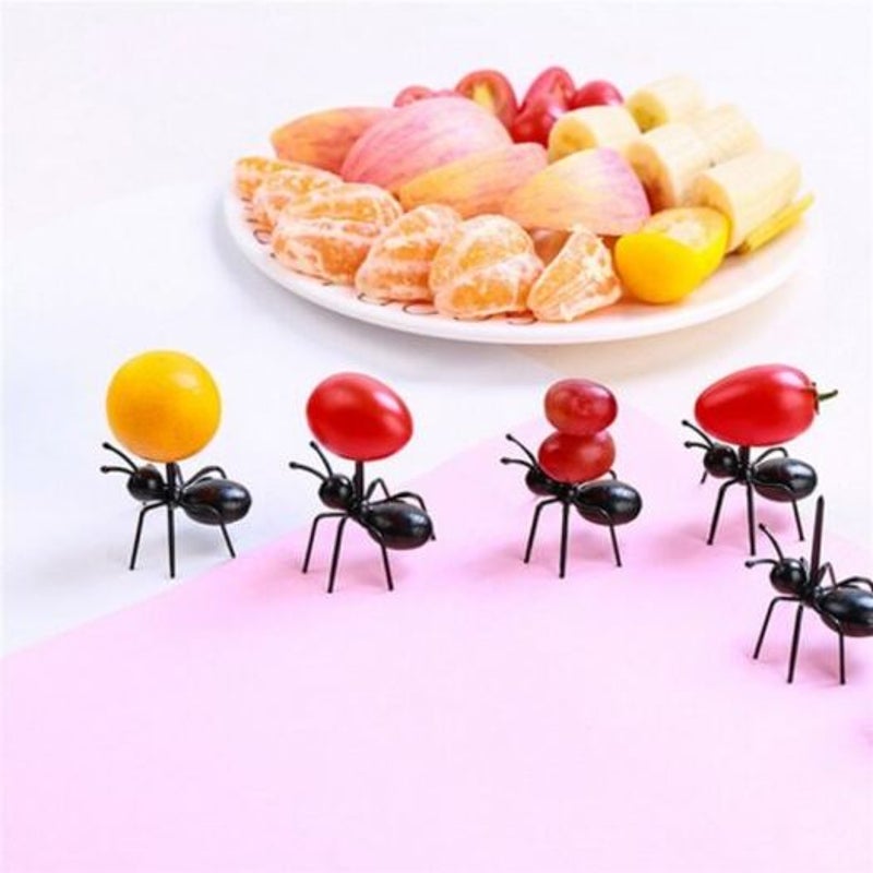 Party Ants Toothpick Fruit Fork Box 12Pcs Black