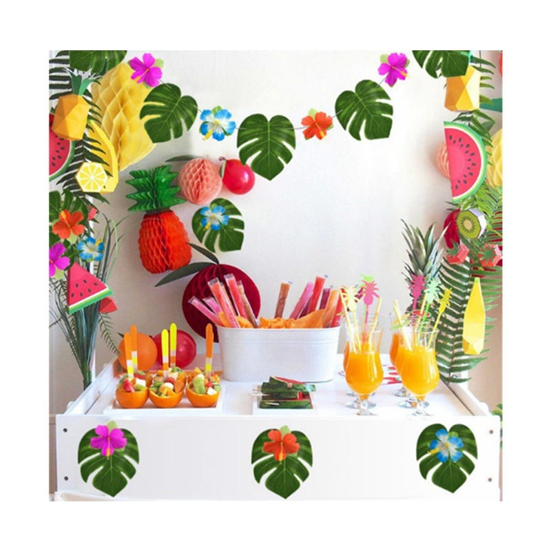 Party Decorations Artificial Palm Monstera Leaves Hibiscus Flowers
