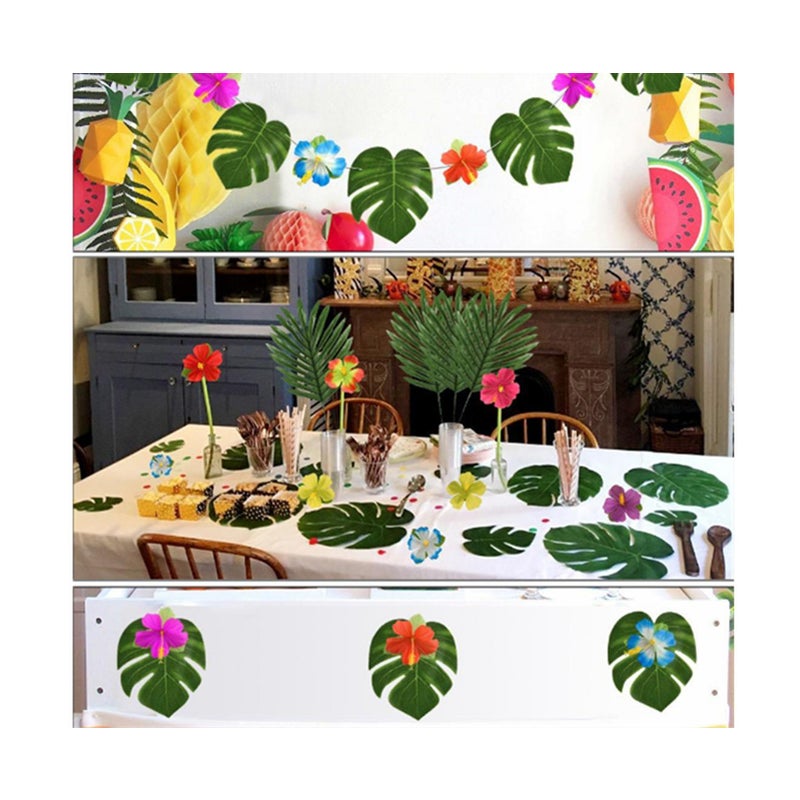 Party Decorations Artificial Palm Monstera Leaves Hibiscus Flowers