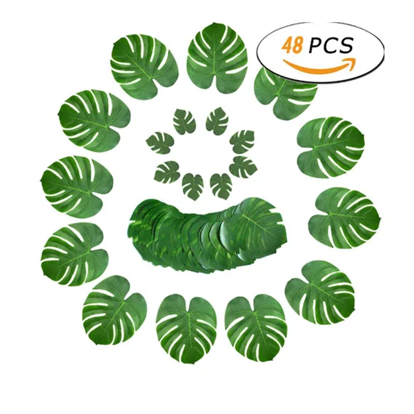Party Decorations Artificial Palm Monstera Leaves Hibiscus Flowers