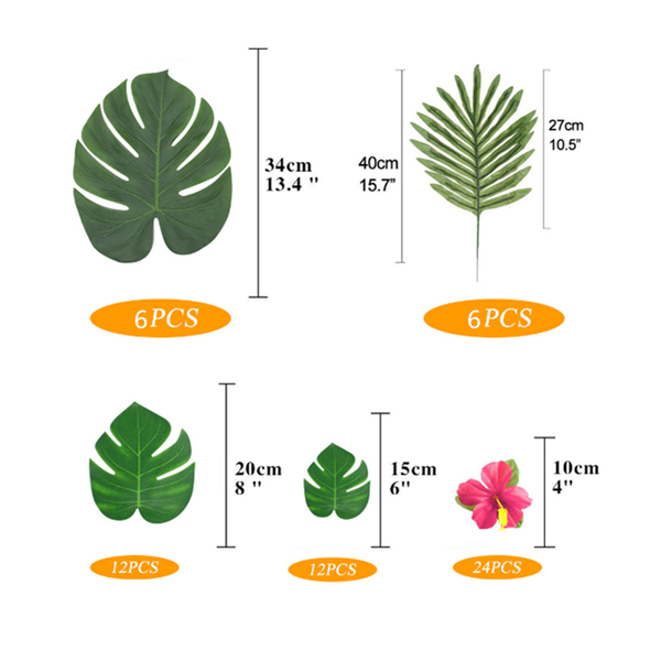 Party Decorations Artificial Palm Monstera Leaves Hibiscus Flowers