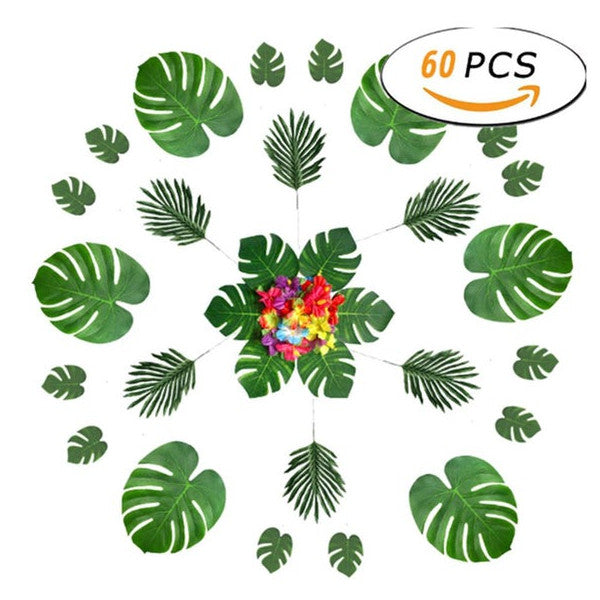 Party Decorations Artificial Palm Monstera Leaves Hibiscus Flowers
