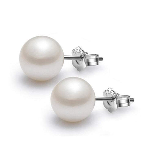 Earrings Pearl Round Stud White Simulated Shell