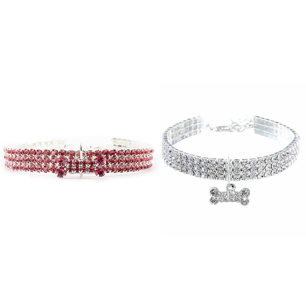 Pet Diamante Collar Bling Rhinestones Wedding Party Walking