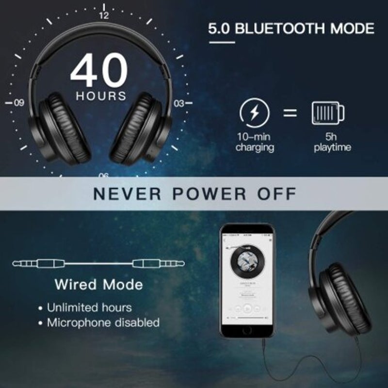 B8 Bluetooth V5.0 Headphones 40H Playtime Touch Control Wireless With Mic For Phone Black