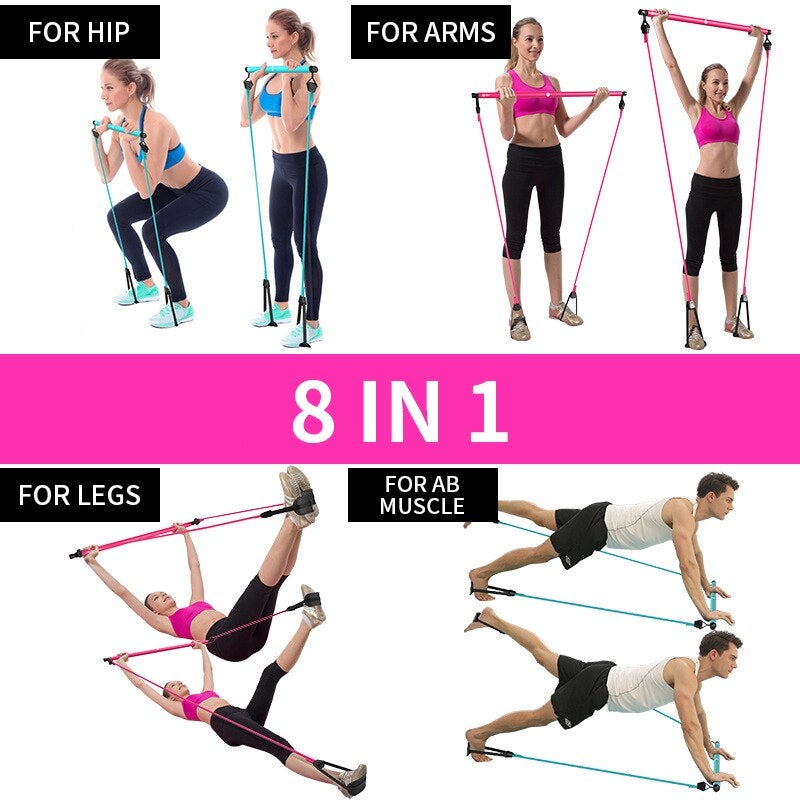 Pilates Bar Kit With Resistance Band Exercise Stick Toning Fitness Yoga Gym Body Workout