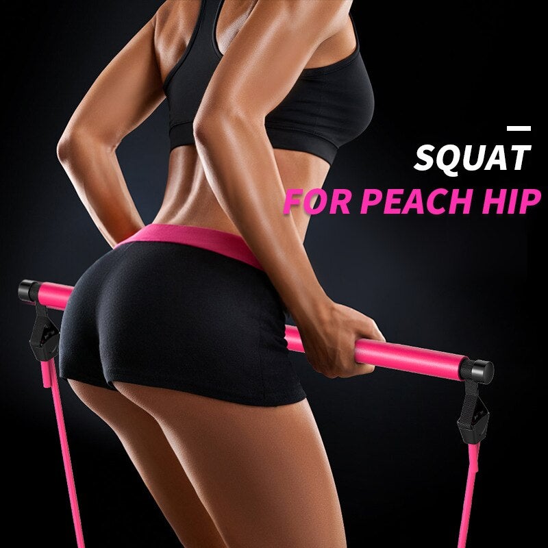 Pilates Bar Kit With Resistance Band Exercise Stick Toning Fitness Yoga Gym Body Workout