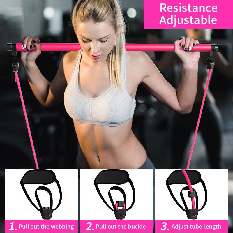 Pilates Bar Kit With Resistance Band Exercise Stick Toning Fitness Yoga Gym Body Workout
