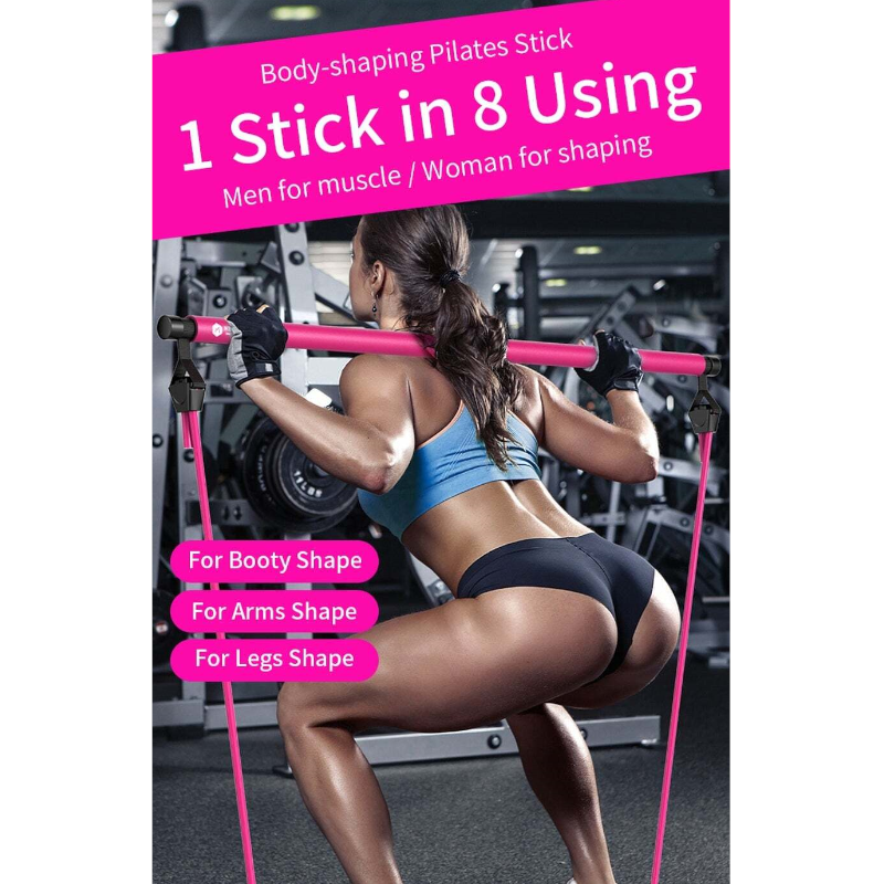 Pilates Bar Kit With Resistance Band Exercise Stick Toning Fitness Yoga Gym Body Workout