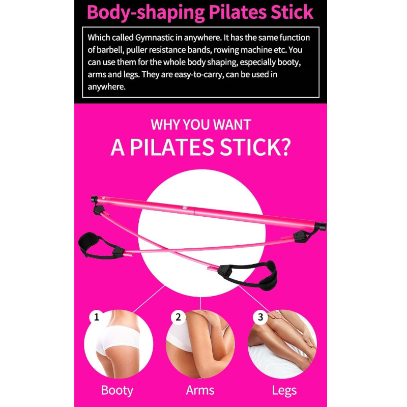 Pilates Bar Kit With Resistance Band Exercise Stick Toning Fitness Yoga Gym Body Workout