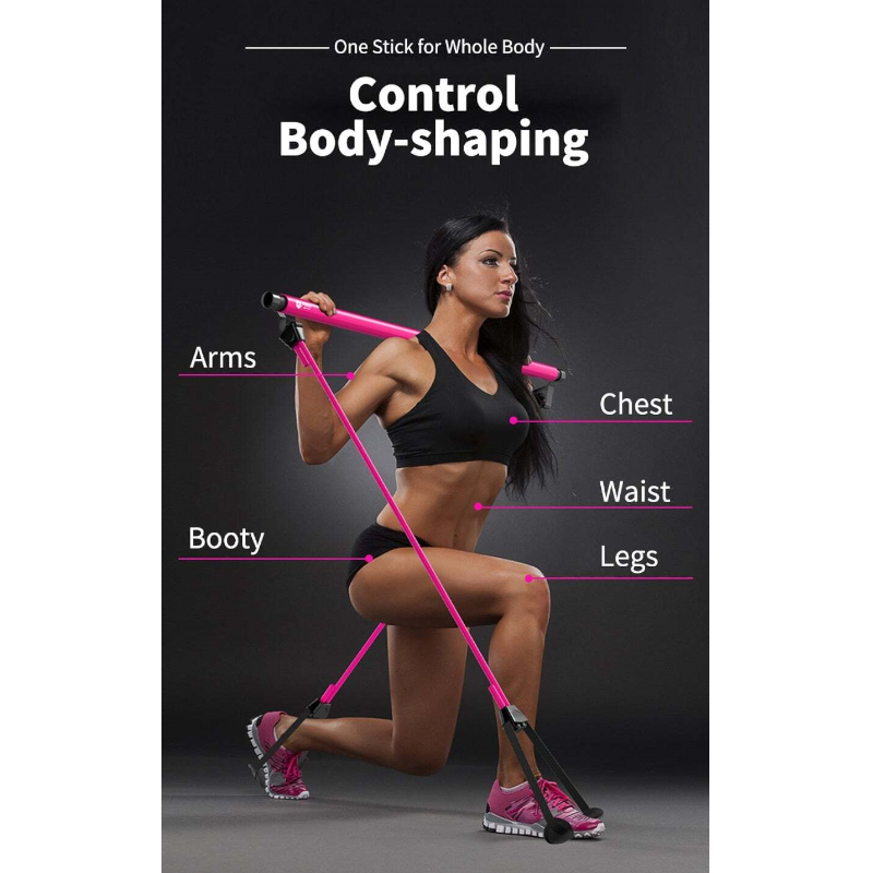 Pilates Bar Kit With Resistance Band Exercise Stick Toning Fitness Yoga Gym Body Workout