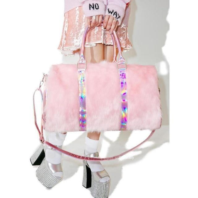Pink Fur Duffle Bag