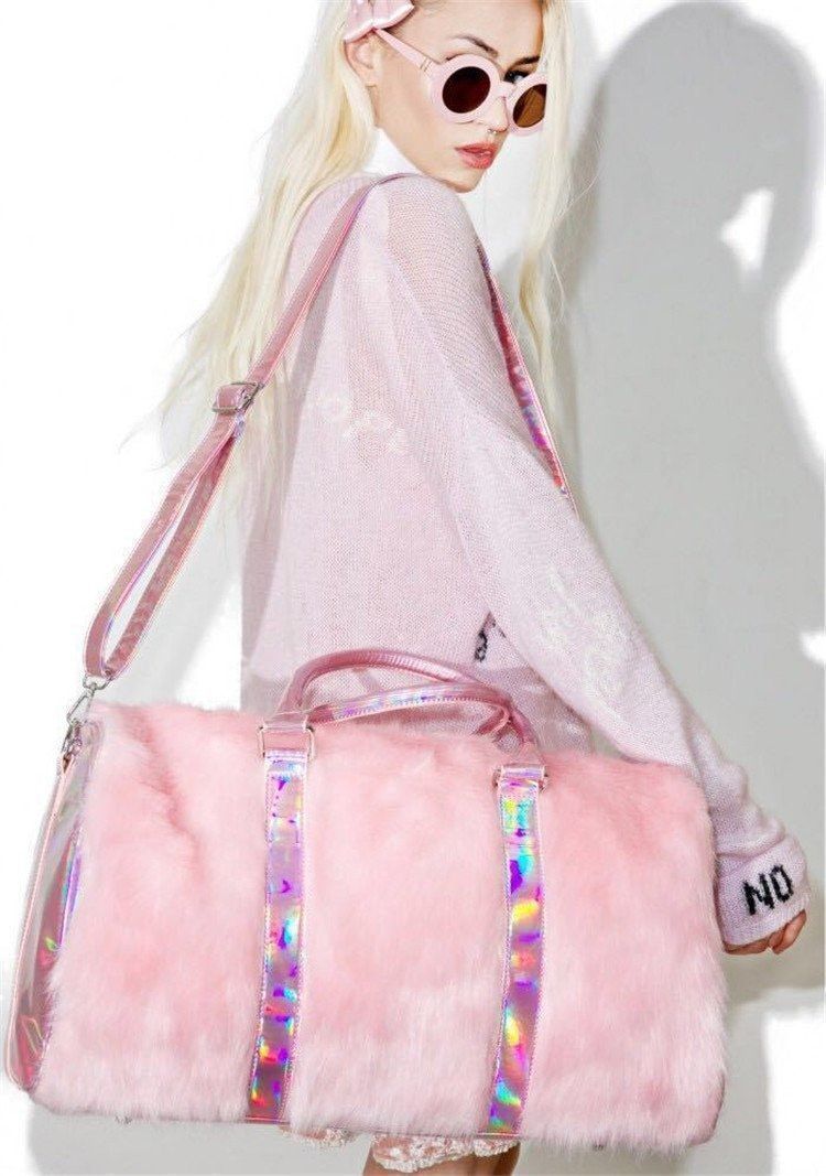 Pink Fur Duffle Bag
