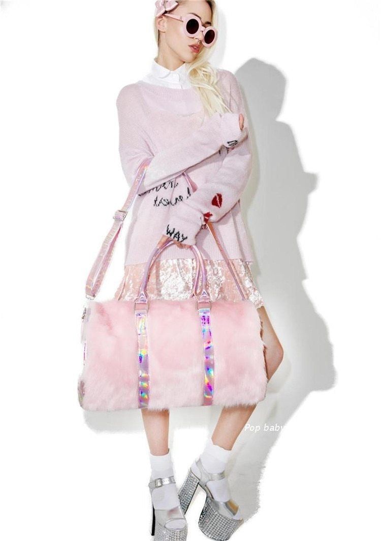 Pink Fur Duffle Bag