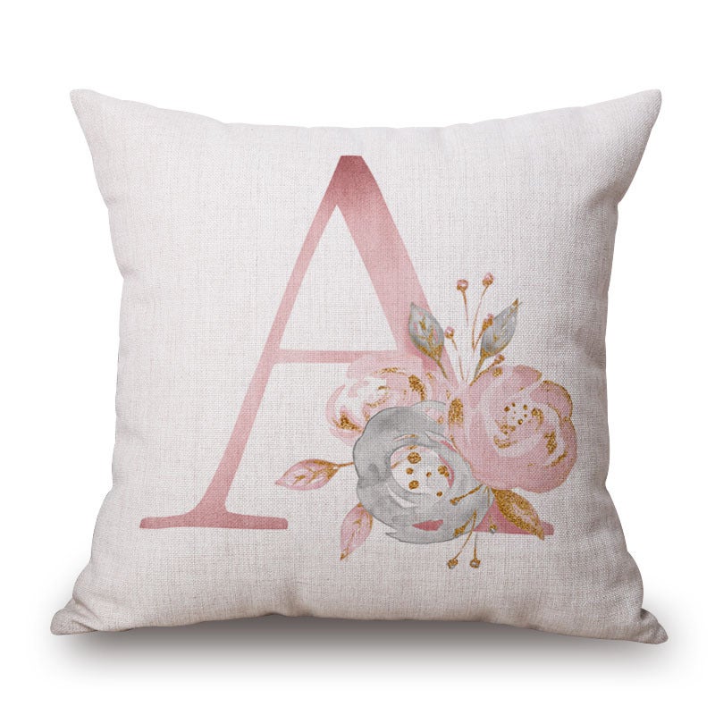 Pink Letter Flowers Pretty Cushion Cover