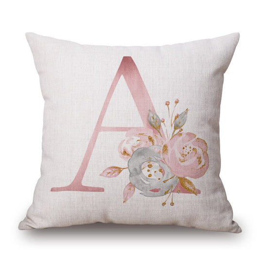 Pink Letter Flowers Pretty Cushion Cover