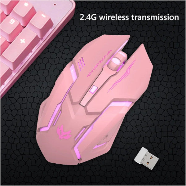 Pink Black T1 Ergonomic 2.4G Rechargeable Mouse For Pc Computer Silent Backlit Usb Optical Wireless Gaming