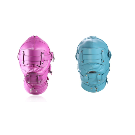 Pink Blue Fetish Full Hood With Mouth Dildo Gag Bdsm Bondage Sex Mask