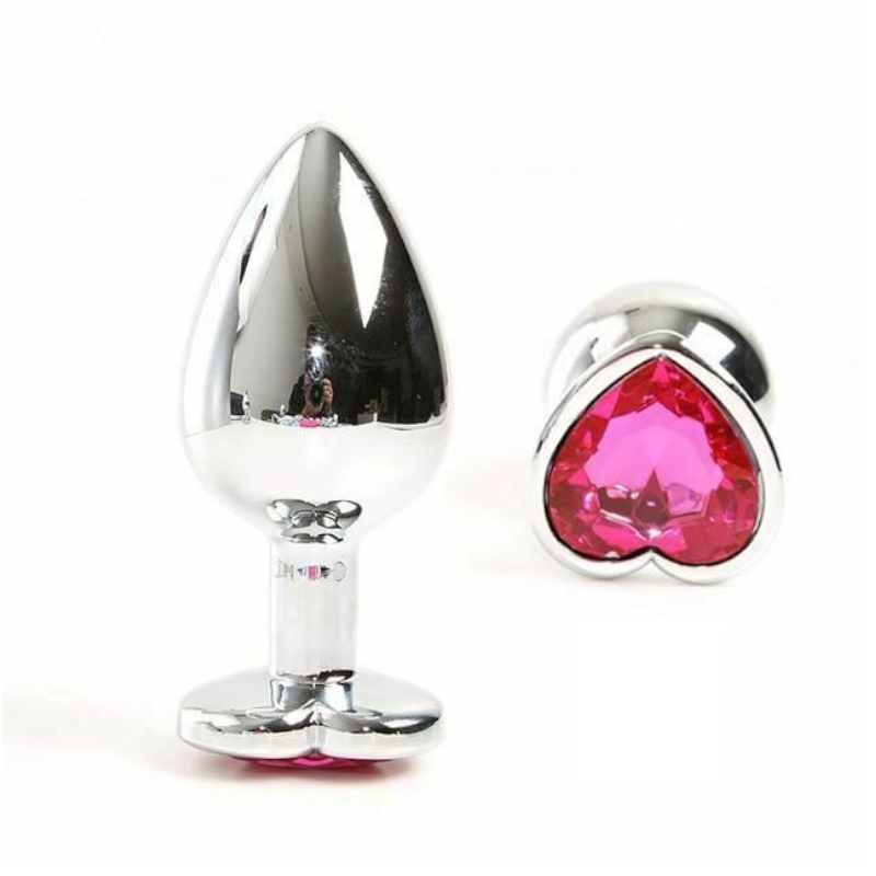Pink Heart Crystal Jewel Metal Butt Plug Three Size Mini Vibrator Anal Training