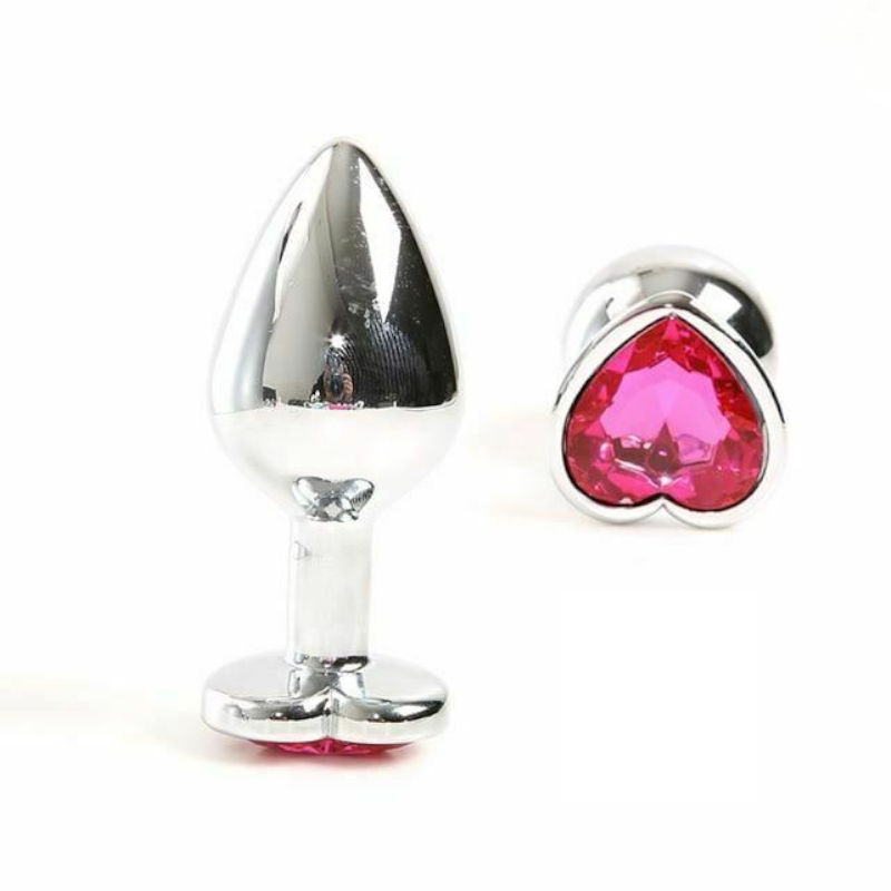 Pink Heart Crystal Jewel Metal Butt Plug Three Size Mini Vibrator Anal Training