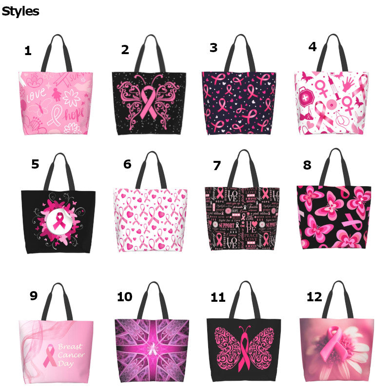 Pink Ribbon Breast Cancer Large Capacity Shopping Tote Bag