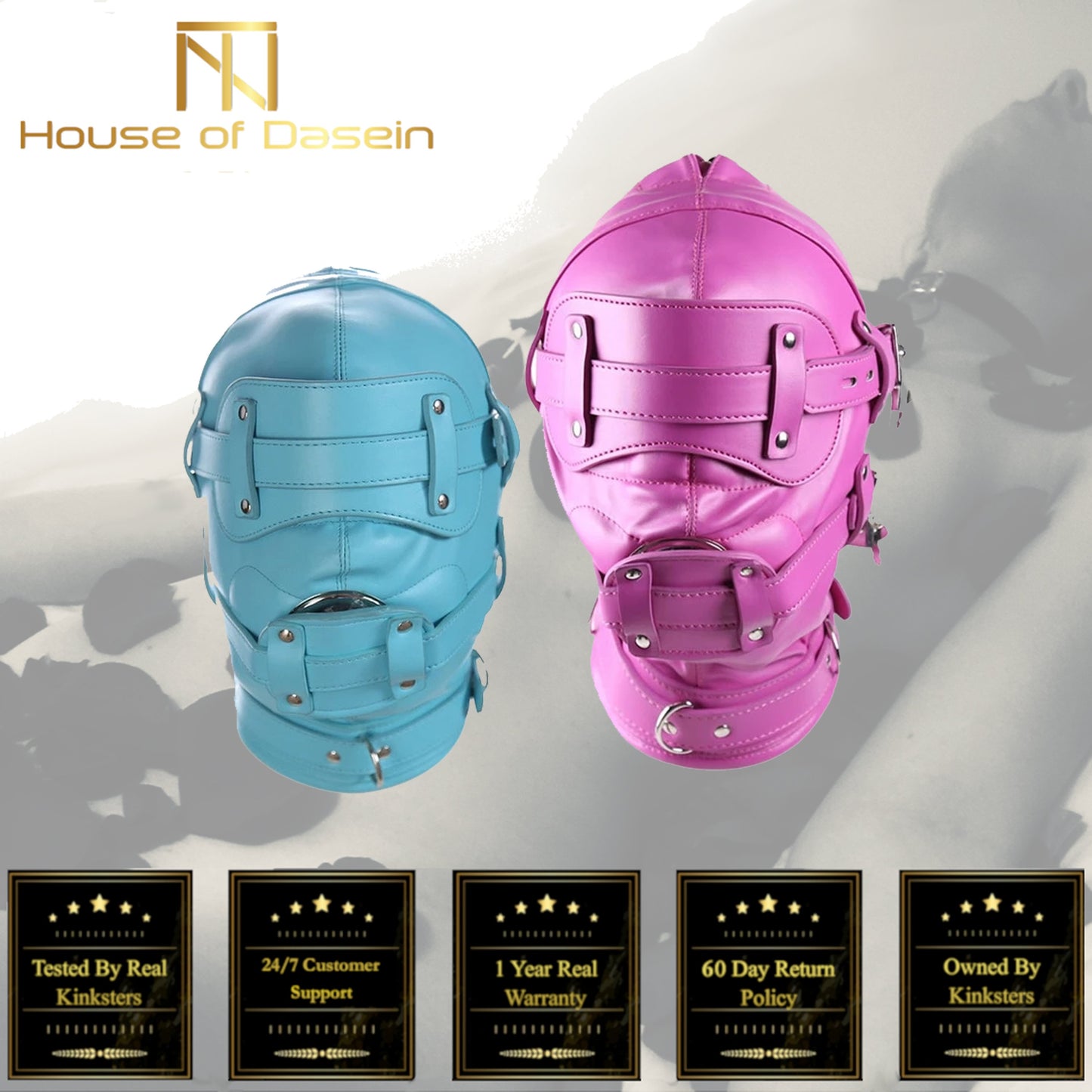 Pink Blue Fetish Full Hood With Mouth Dildo Gag Bdsm Bondage Sex Mask