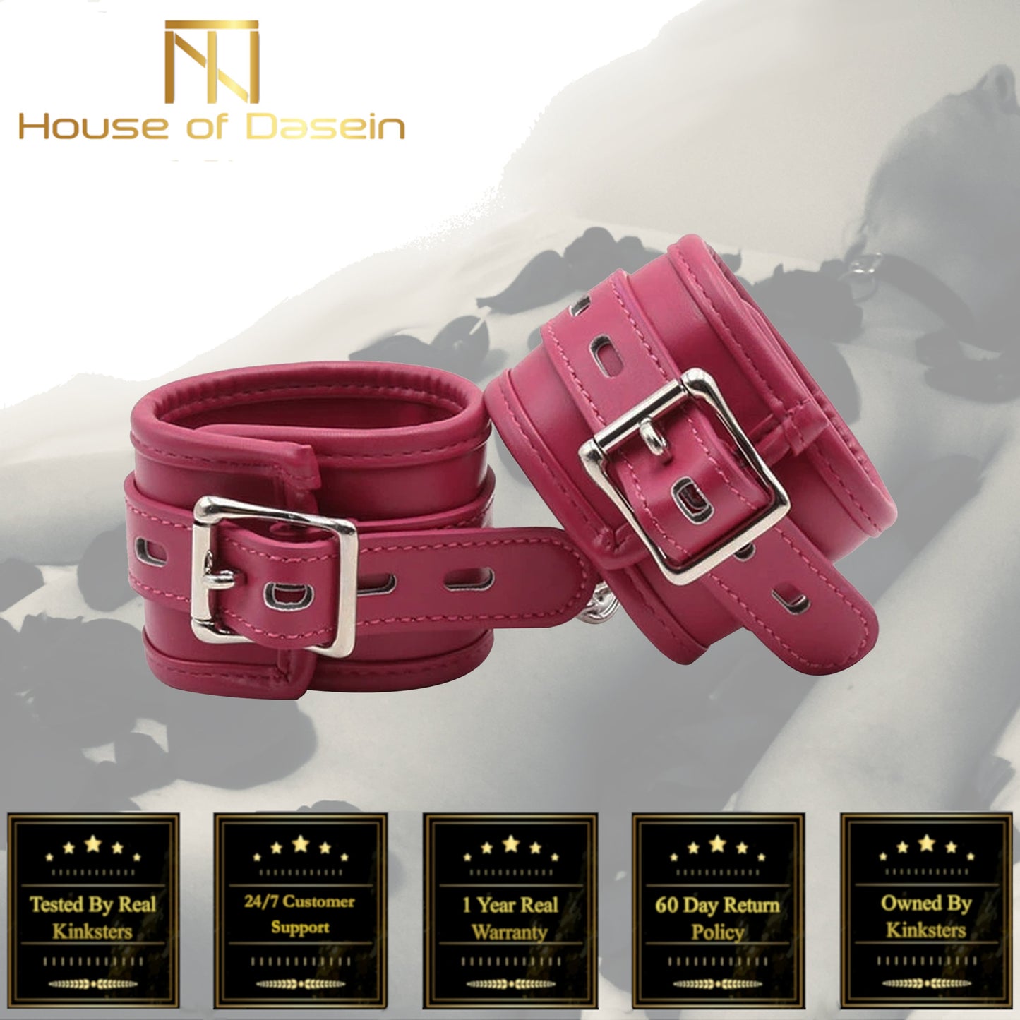 Pink Leather Wrist Or Ankle Cuffs Bdsm Toys Bondage Restraints