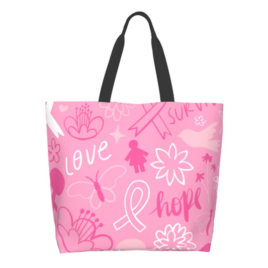 Pink Ribbon Breast Cancer Large Capacity Shopping Tote Bag