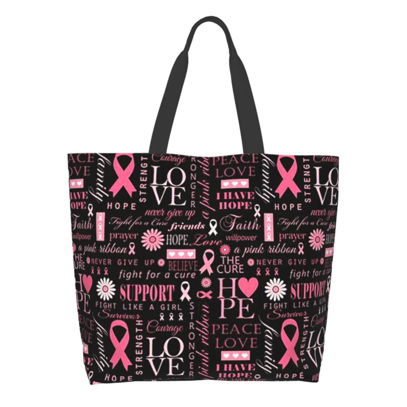 Pink Ribbon Breast Cancer Large Capacity Shopping Tote Bag